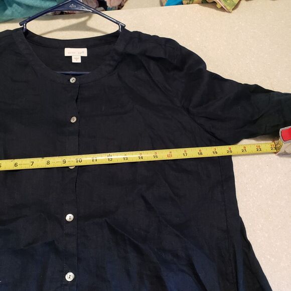 J Jill Tunic Womens Medium Navy Blue Love Linen Round Neck Tie Hem Split M - Picture 10 of 11